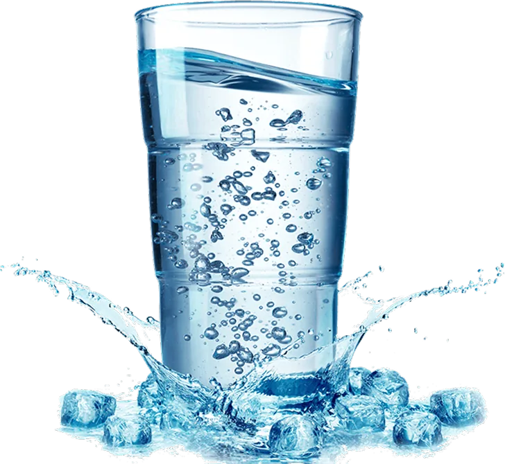 Glass of purified water with ice and a splash of clarity